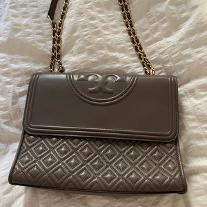 Tory Burch Flemming Convertible Purse  in Silver Maple